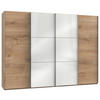 SCHWEBETÜRENSCHRANK 300/216/65 cm 4-türig Eichefarben, Weiß  - Chromfarben/Eichefarben, MODERN, Holzwerkstoff (300/216/65cm) - MID.YOU