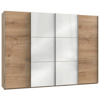 SCHWEBETÜRENSCHRANK 300/216/65 cm 4-türig Weiß, Eichefarben  - Chromfarben/Eichefarben, MODERN, Holzwerkstoff (300/216/65cm) - MID.YOU