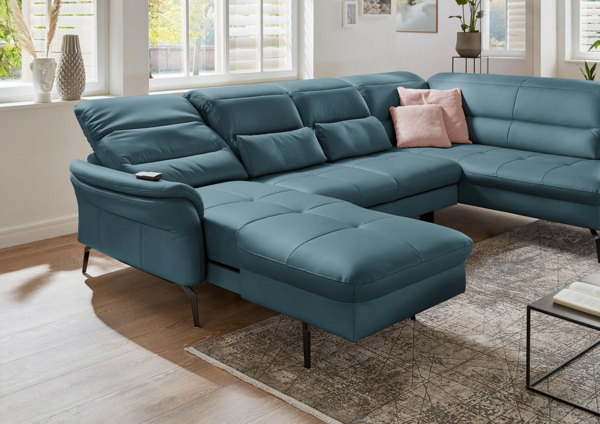 WOHNLANDSCHAFT in Echtleder Blau  - Blau/Schwarz, Design, Leder/Metall (181/336/206cm) - Beldomo Speed