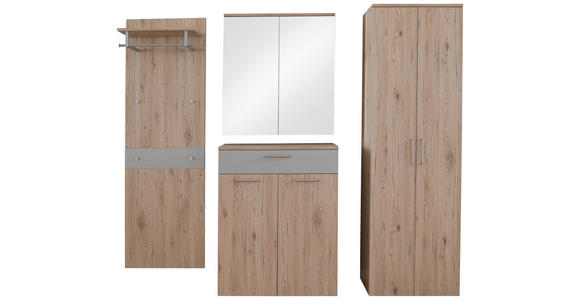 GARDEROBE 4-teilig  in 220/200/38 cm  - Eichefarben/Grau, KONVENTIONELL, Holzwerkstoff (220/200/38cm) - Moderano