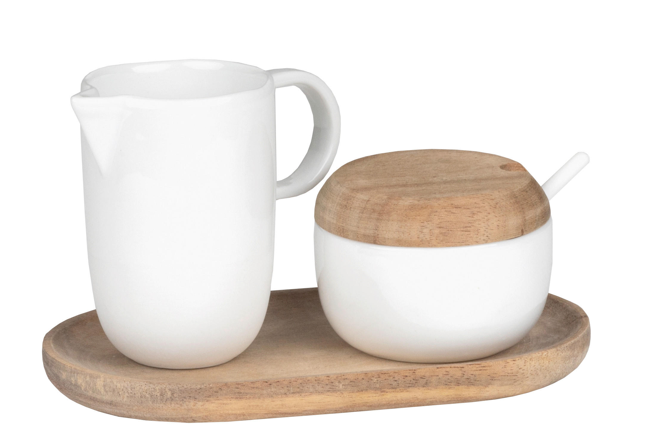 MILCH- UND ZUCKER-SET  Keramik, Holz  - Basics, Keramik/Holz (13/7,5/1cm) - Räder
