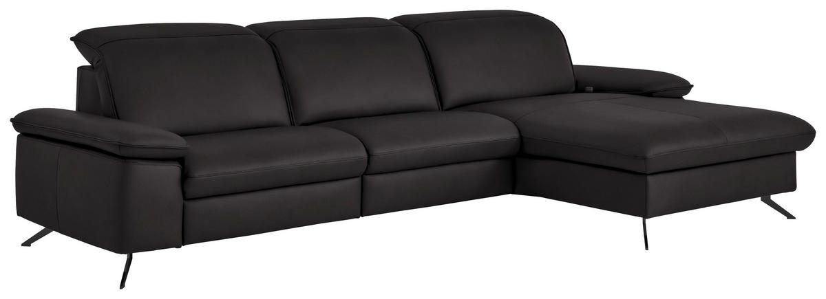 ECKSOFA  Echtleder Schwarzbraun  - Schwarzbraun/Schwarz, Design, Leder/Metall (307/169cm) - Beldomo Premium