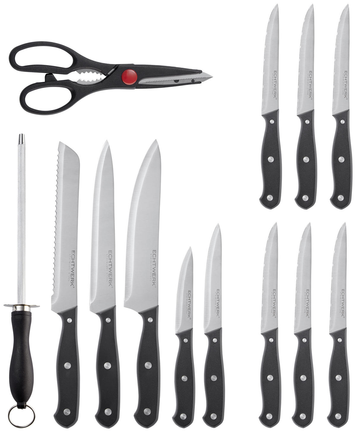 MESSERBLOCK 14-teilig  - Silberfarben/Kieferfarben, Trend, Holz/Metall (16/8,1/21,5cm) - Echtwerk