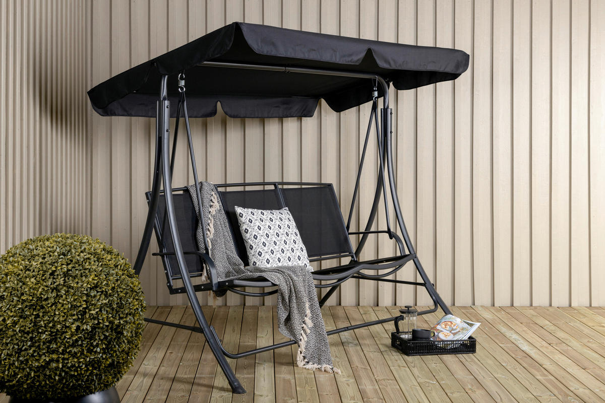 HOLLYWOODSCHAUKEL 203/160/122 cm  - Schwarz, KONVENTIONELL, Textil/Metall (203/160/122cm) - Gardenson