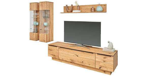 WOHNWAND  in Eichefarben  320/200,8/53,7 cm  - Eichefarben/Schwarz, Natur, Glas/Holz (320/200,8/53,7cm) - Valnatura