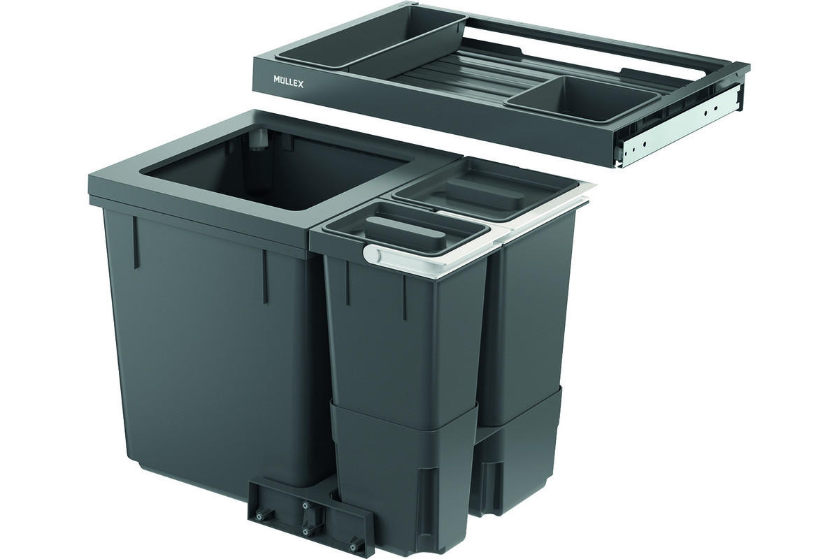 EINBAUABFALLSAMMLER 35L+8L+5L+1L+0,5L l  Kunststoff  - Grau, Basics, Kunststoff (56,8/36,8/41,4cm) - HKT