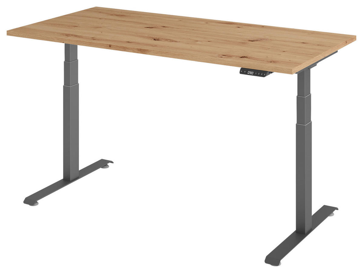 SCHREIBTISCH 160/80/64,5-129,5 cm  in Graphitfarben, Eichefarben  - Eichefarben/Graphitfarben, KONVENTIONELL, Holzwerkstoff/Metall (160/80/64,5-129,5cm) - Venda
