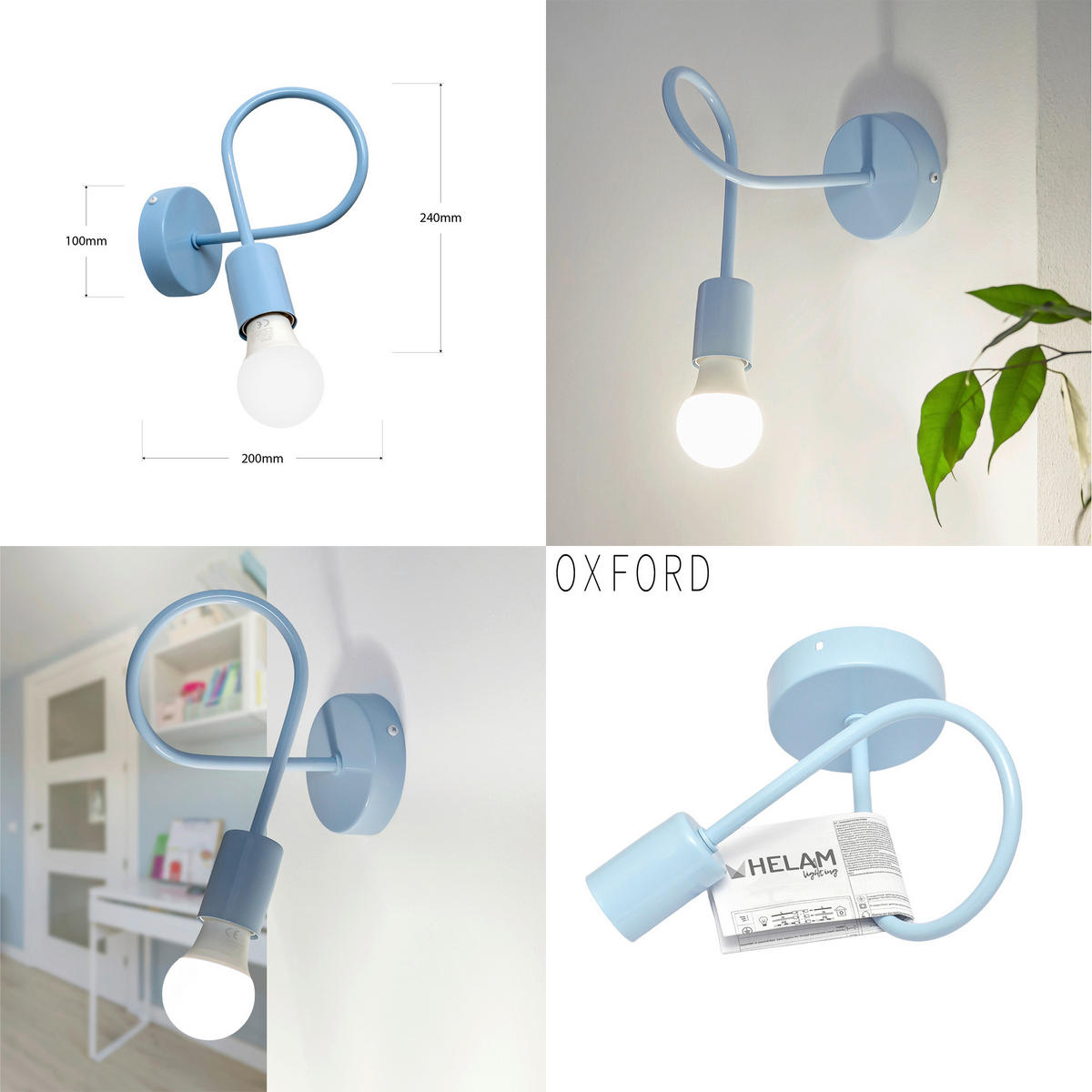 KINDERWANDLEUCHTE OXFORD  - Pastellblau, KONVENTIONELL, Metall (20/20/24cm)