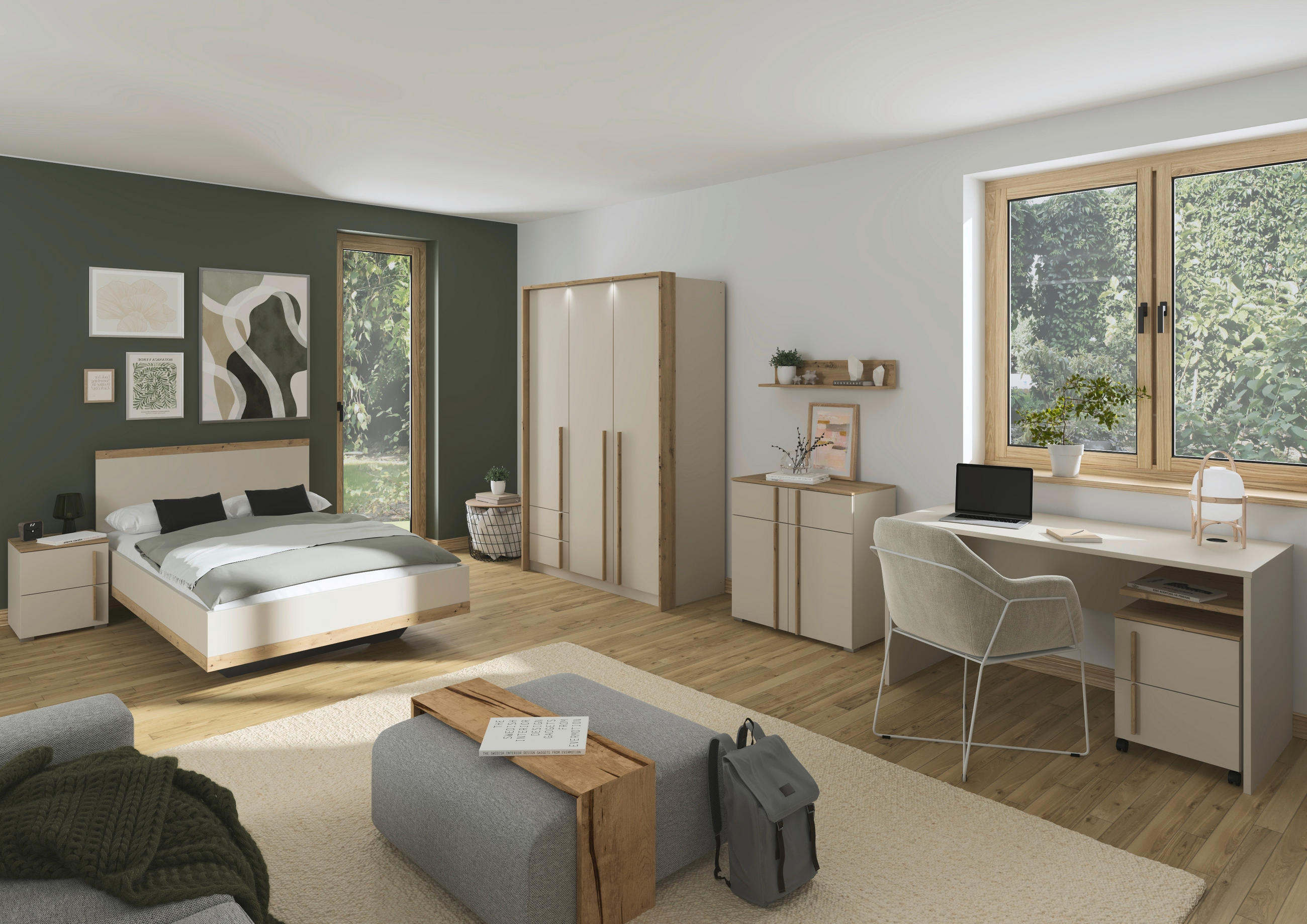 JUGENDZIMMER Champagner, Eiche Artisan  - Champagner/Eiche Artisan, Design, Holzwerkstoff (120/200cm) - Stylife