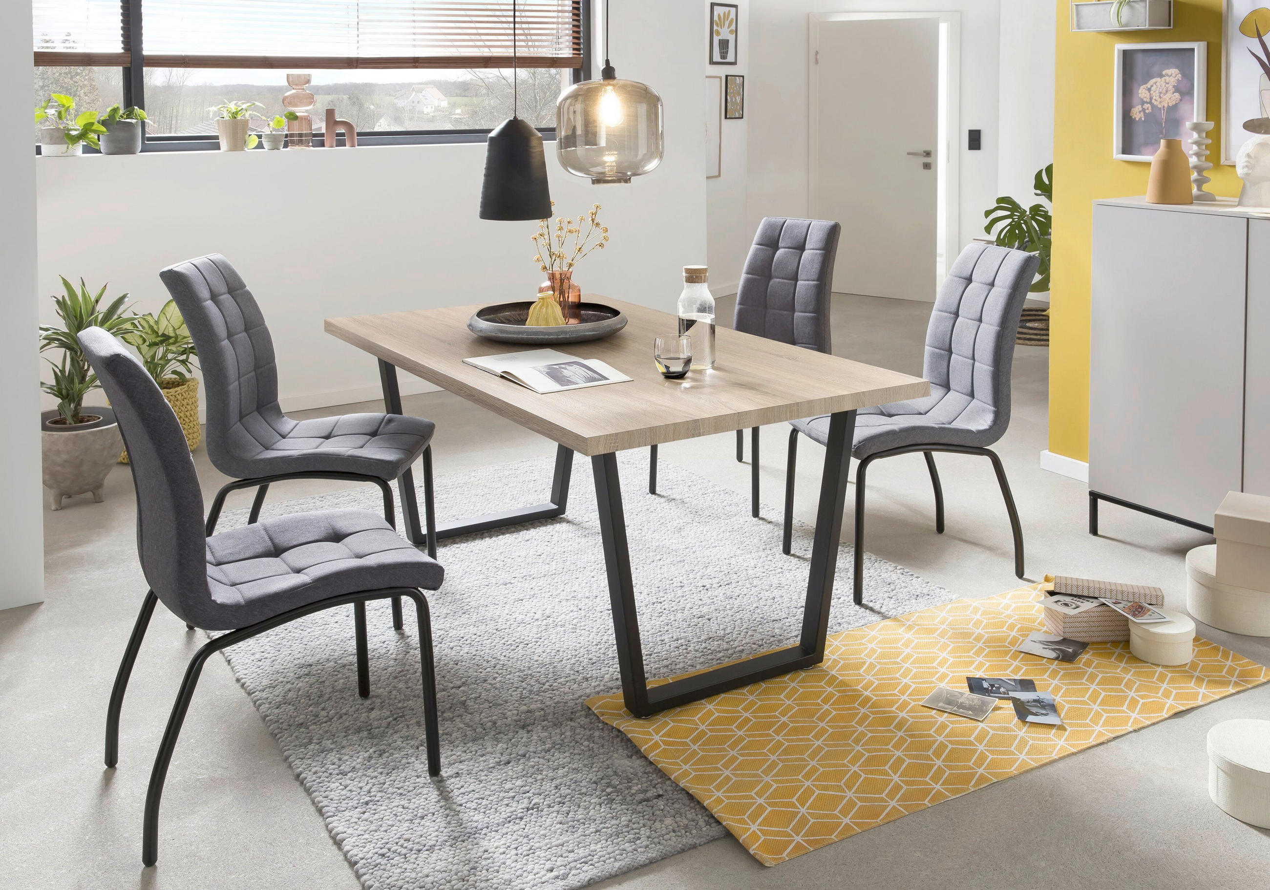 ESSTISCH rechteckig Naturfarben, Schwarz  - Schwarz/Naturfarben, Design, Holzwerkstoff/Metall (160/90/75cm) - Livetastic