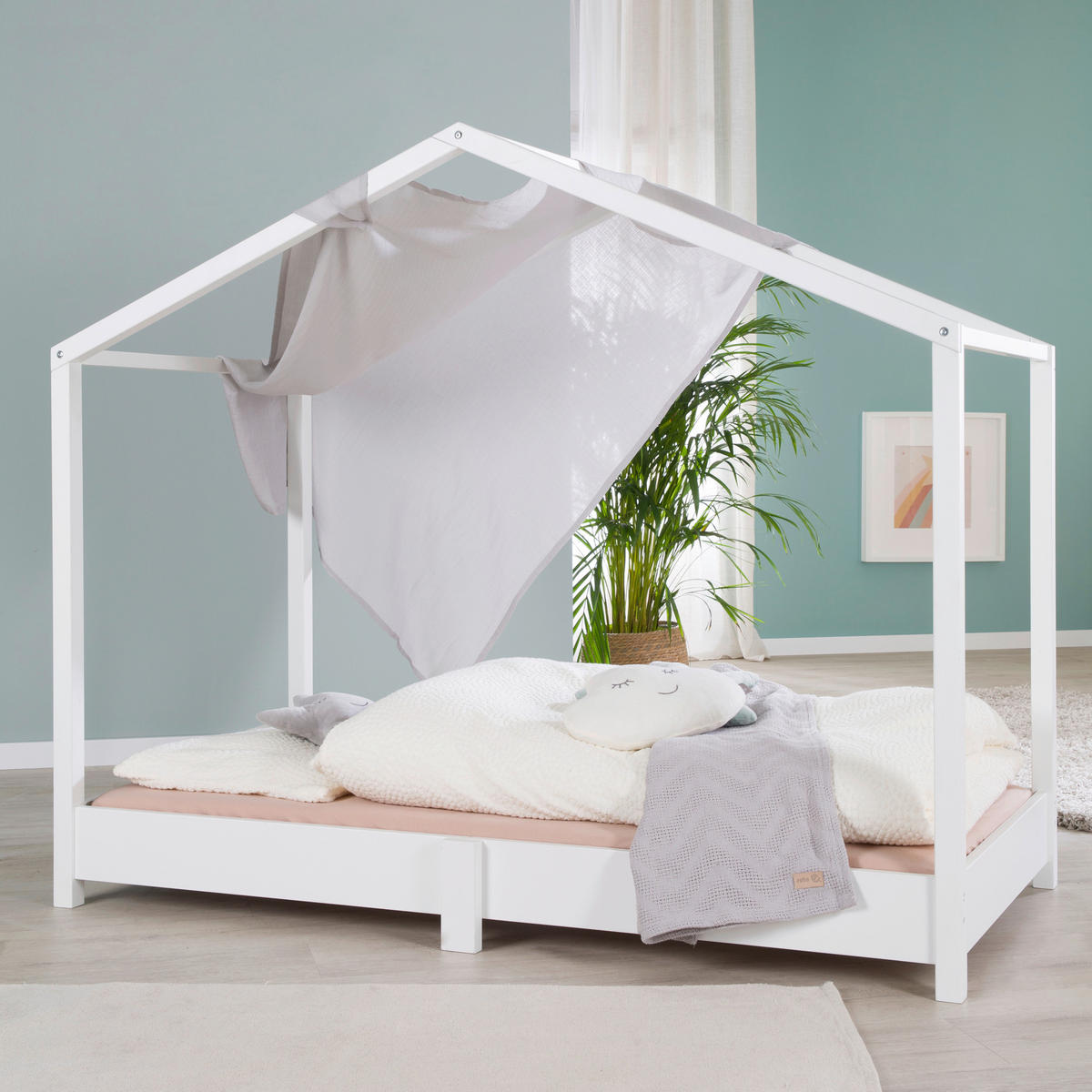 BODENBETT. - Weiss, Basics, Holzwerkstoff (76,5/121/146cm) - Roba