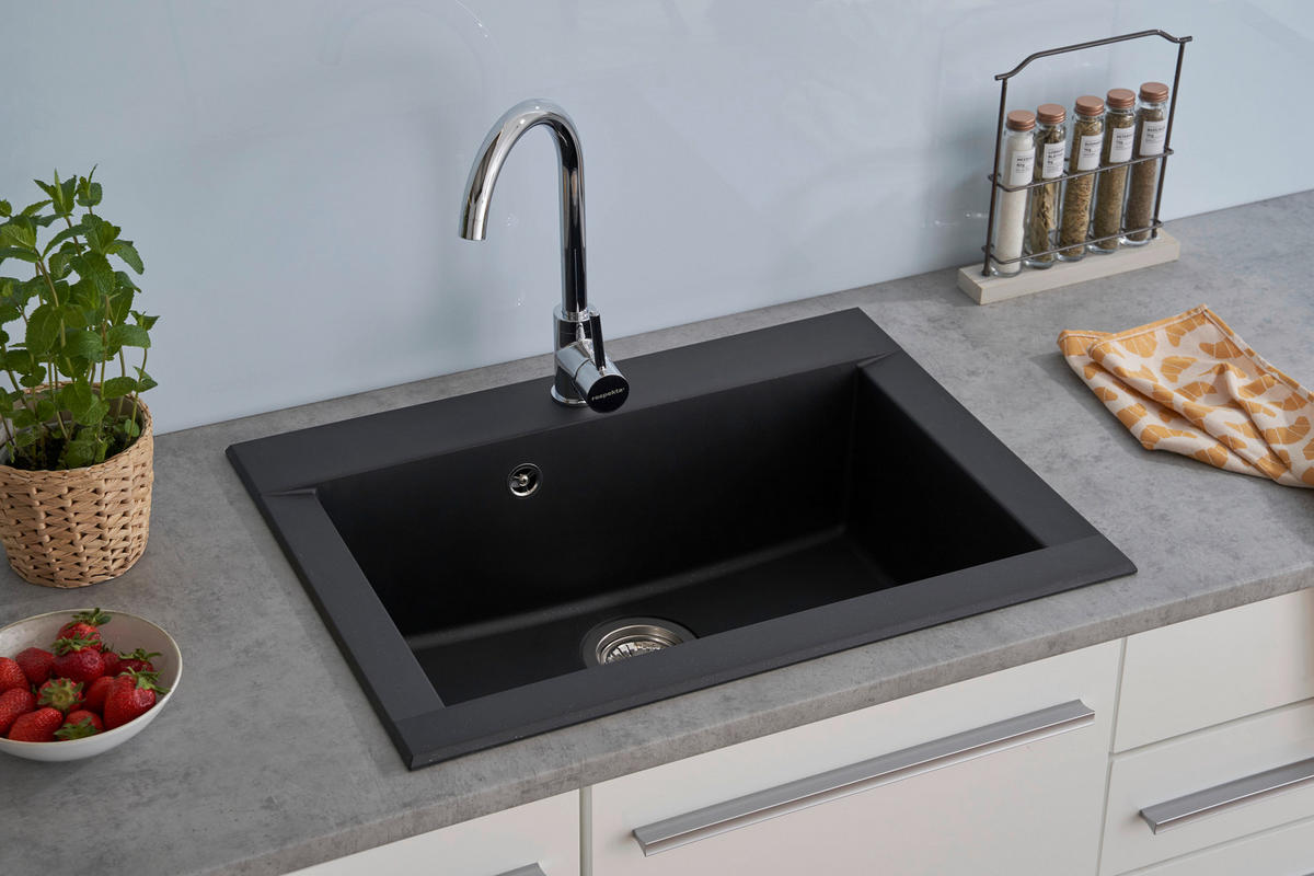SPÜLE 1712OHIO66X50S  - Schwarz, Trend, Glas/Kunststoff (66/21/50cm) - Respekta