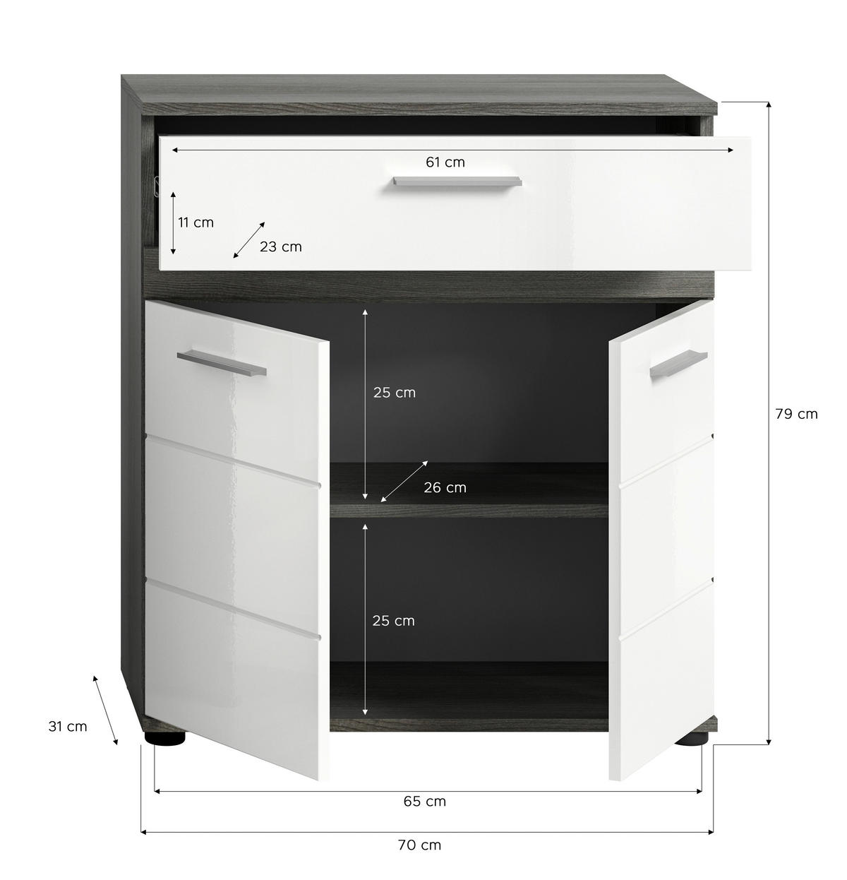 SPODNJA OMARICA 70/79/31 cm  - srebrne barve/siva, Moderno, umetna masa/leseni material (70/79/31cm) - MID.YOU