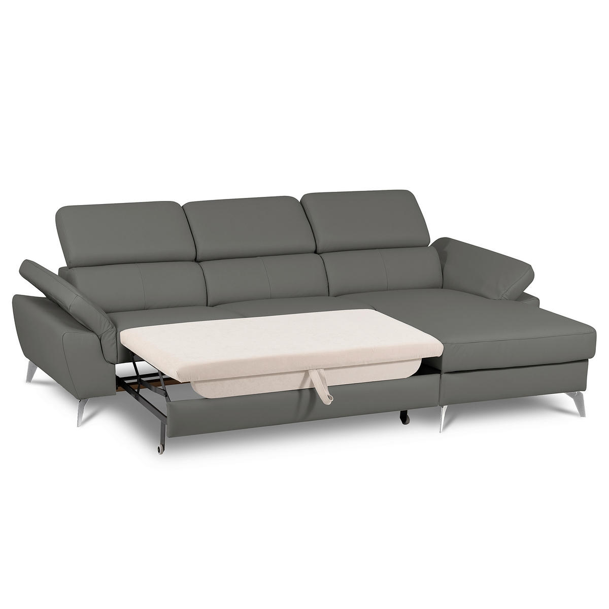 ECKSOFA  in Lederlook Echtleder Anthrazit  - Chromfarben/Anthrazit, Design, Leder/Textil (252/179cm) - Livetastic