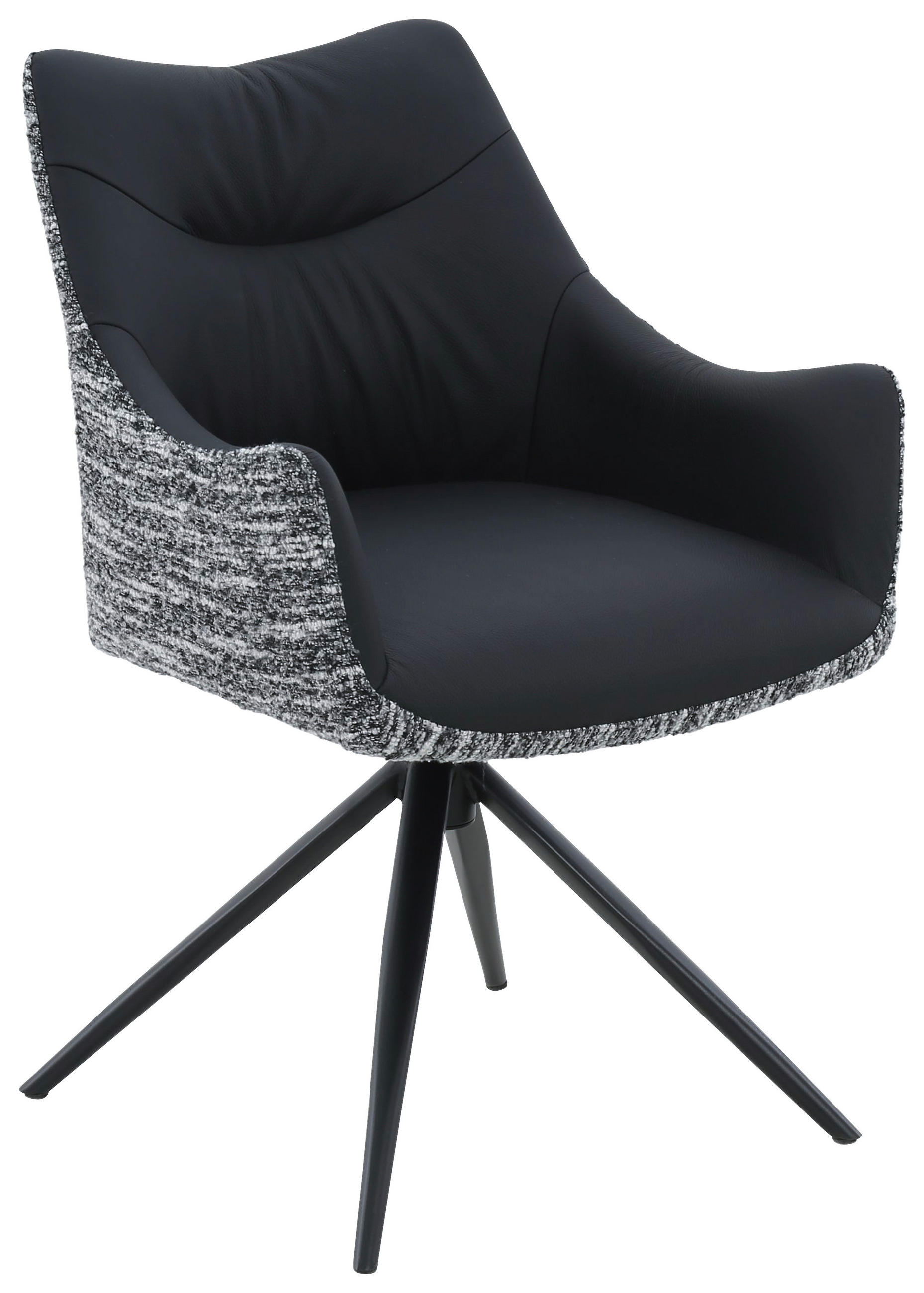 ARMLEHNSTUHL  Sitzfläche 360° drehbar, automatische Rückholfunktion Webstoff Echtleder  - Schwarz, MODERN, Leder/Textil (57/86,5/61,5cm) - Novel