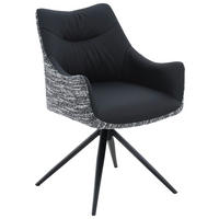 ARMLEHNSTUHL  Sitzfläche 360° drehbar, automatische Rückholfunktion Webstoff Echtleder  - Schwarz, MODERN, Leder/Textil (57/86,5/61,5cm) - Novel