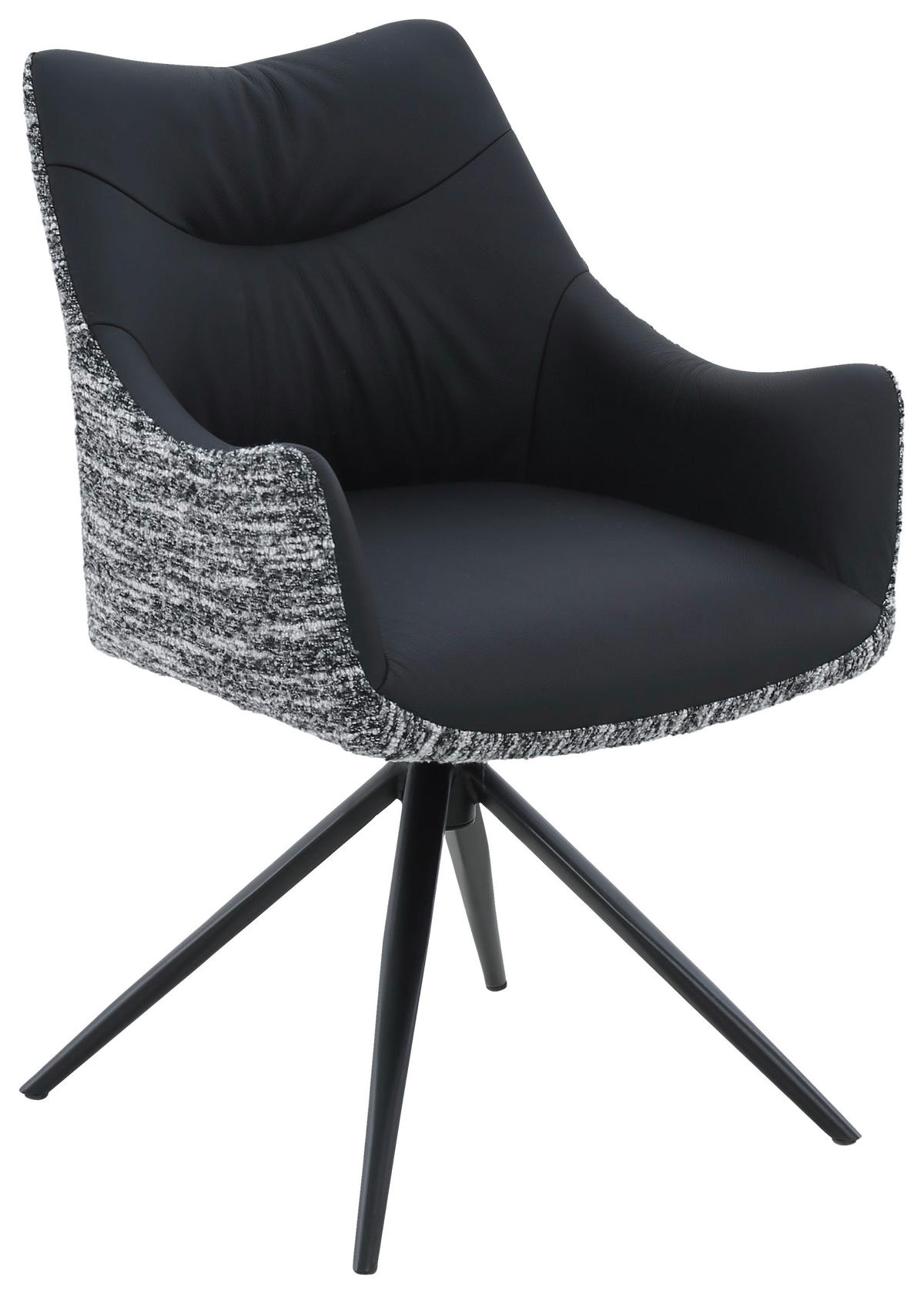 ARMLEHNSTUHL  Sitzfläche 360° drehbar, automatische Rückholfunktion Webstoff Echtleder  - Schwarz, MODERN, Leder/Textil (57/86,5/61,5cm) - Novel