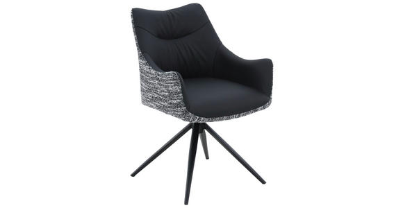 ARMLEHNSTUHL  Sitzfläche 360° drehbar, automatische Rückholfunktion Webstoff Echtleder  - Schwarz, MODERN, Leder/Textil (57/86,5/61,5cm) - Novel