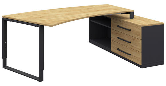 ECKSCHREIBTISCH in Anthrazit, Hickory - Anthrazit/Alufarben, Design, Holzwerkstoff/Metall (160/200cm) - Moderano