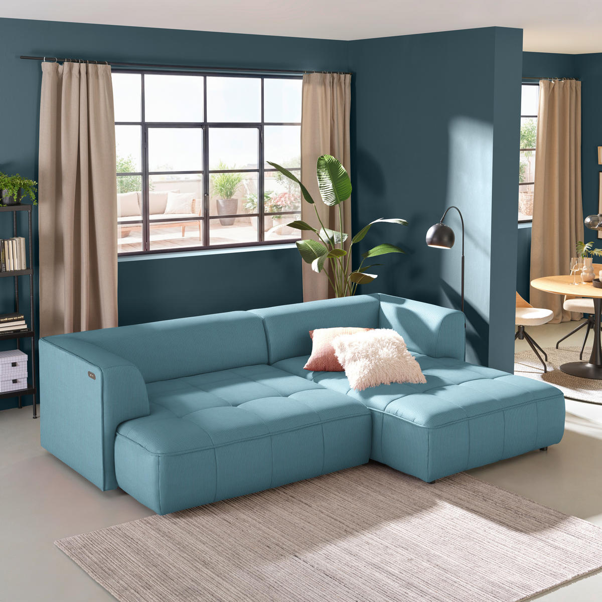 ECKSOFA Feincord Hellblau  - Schwarz/Hellblau, Design, Kunststoff/Textil (288/188cm) - Welnova