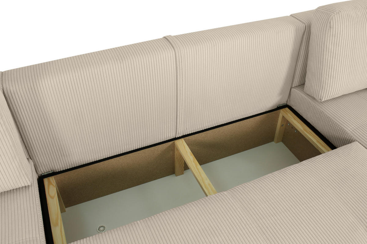 Wohnlandschaft inkl. Funktion Beige Cord  - Beige/Schwarz, KONVENTIONELL, Textil (146/317/146cm) - Xora