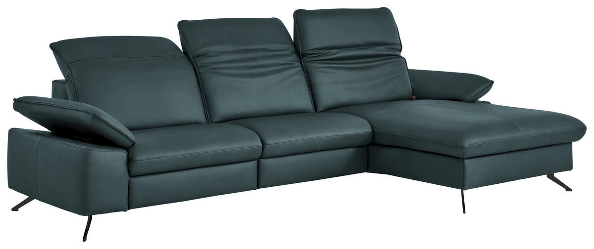 ECKSOFA  Echtleder Graublau  - Graublau/Schwarz, Design, Leder/Metall (307/169cm) - Beldomo Premium