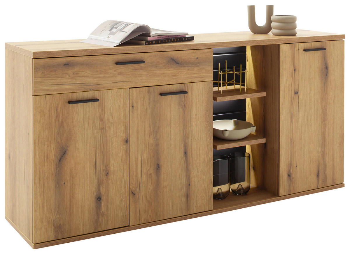 SIDEBOARD Grau, Eichefarben  175/87/44 cm  - Eichefarben/Anthrazit, Design, Holzwerkstoff/Metall (175/87/44cm) - home24