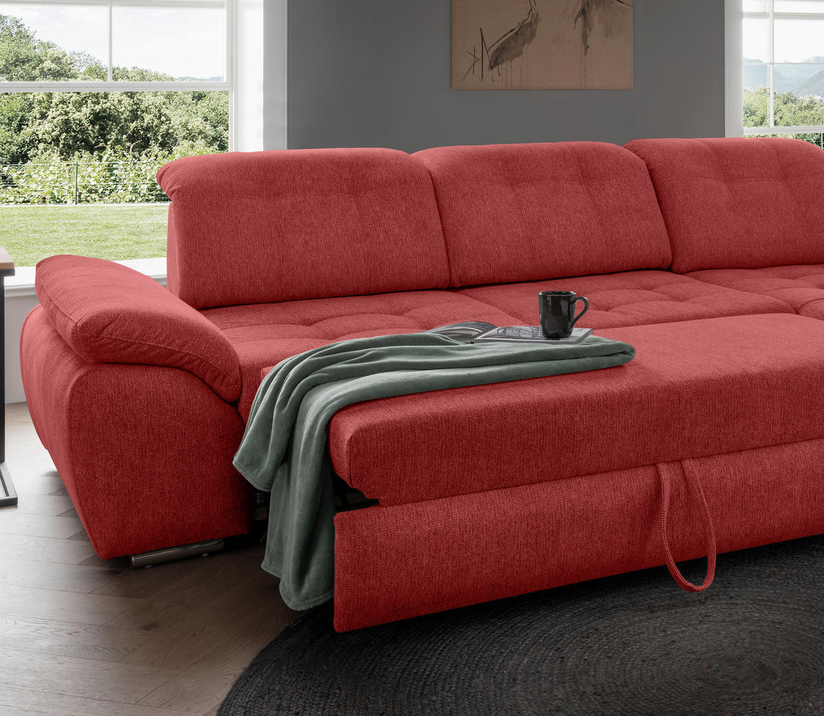 ECKSOFA Flachgewebe Rot  - Chromfarben/Rot, Modern, Textil/Metall (308/254cm) - Livetastic