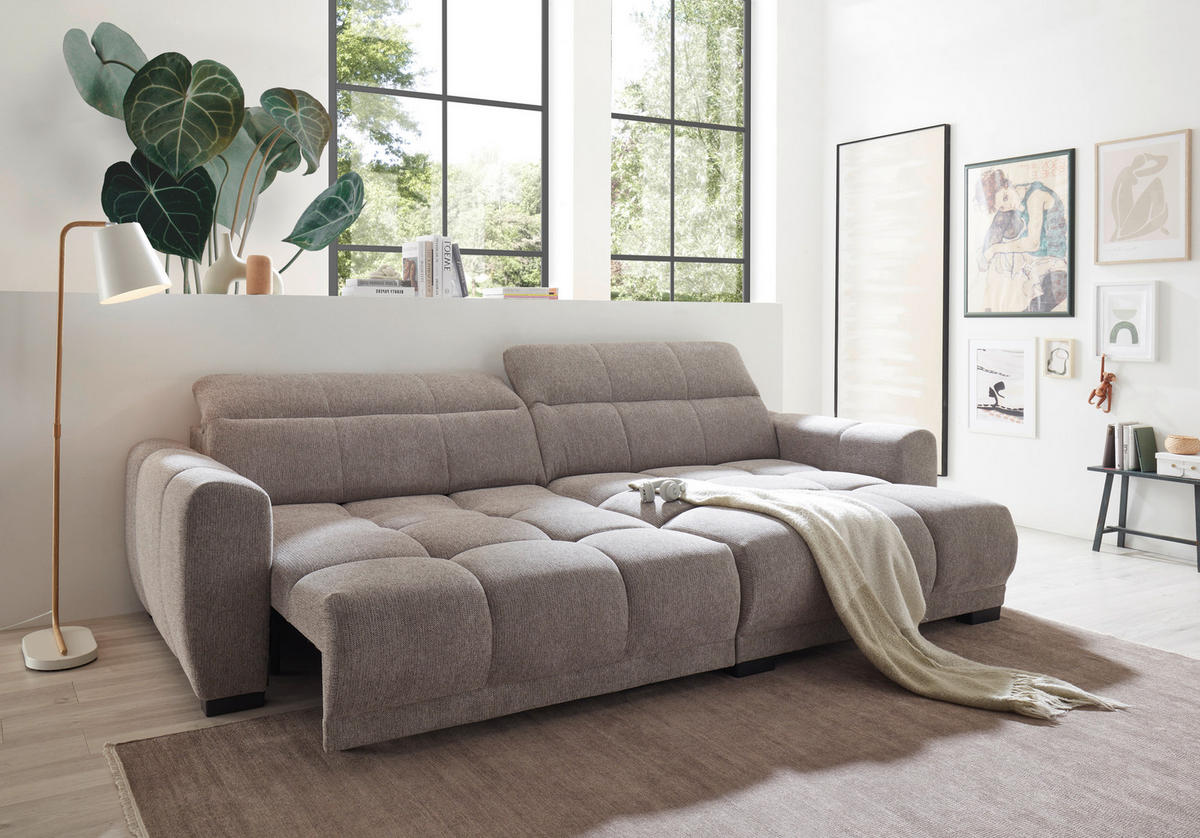 ECKSOFA HUNTER Taupe Mikrofaser  - Taupe/Schwarz, Basics, Kunststoff/Textil (297/170cm) - Livetastic