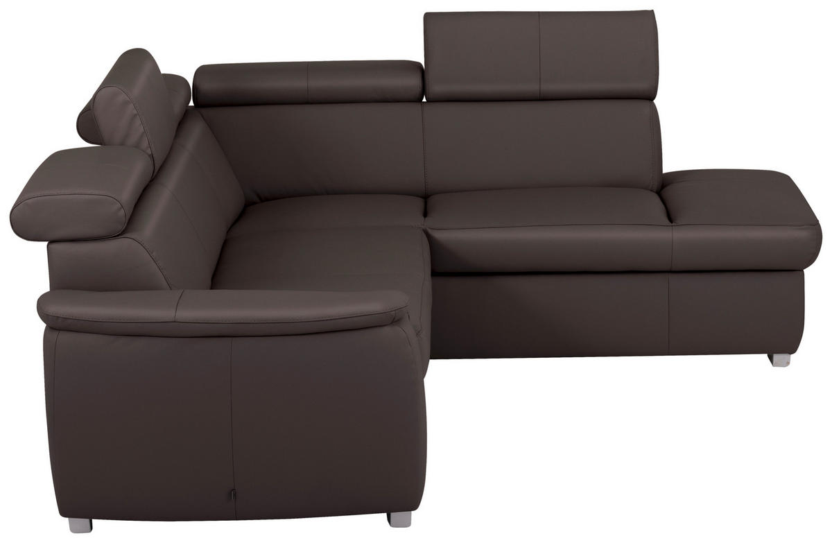 ECKSOFA  in Lederlook Echtleder Dunkelbraun  - Dunkelbraun/Silberfarben, Leder/Holz (262/211cm) - Celina Home