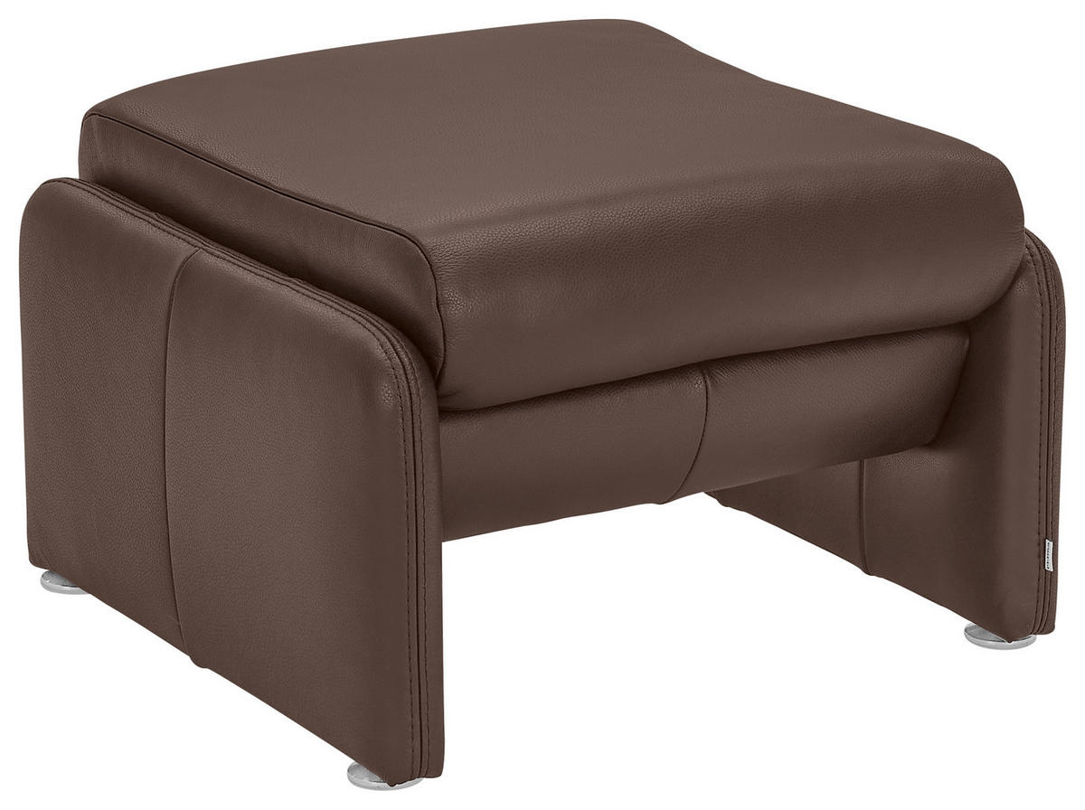 HOCKER Echtleder Braun  - Chromfarben/Braun, KONVENTIONELL, Leder/Metall (60/42/62cm) - Celina Home