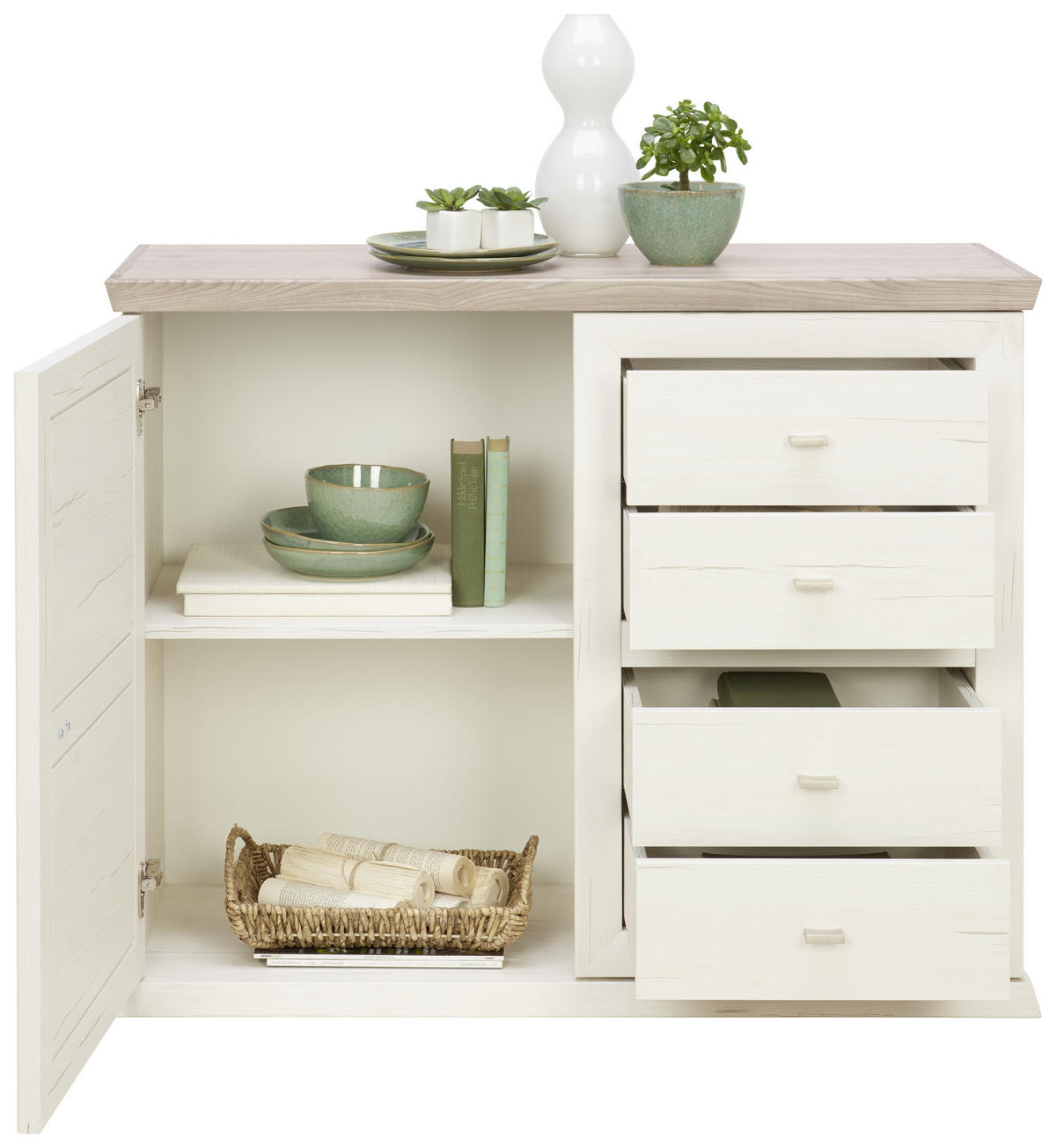 KOMMODE 107,9/89,5/43 cm  in Grau, Weiss  - Weiss/Grau, Lifestyle, Holzwerkstoff/Metall (107,9/89,5/43cm) - Hom`in