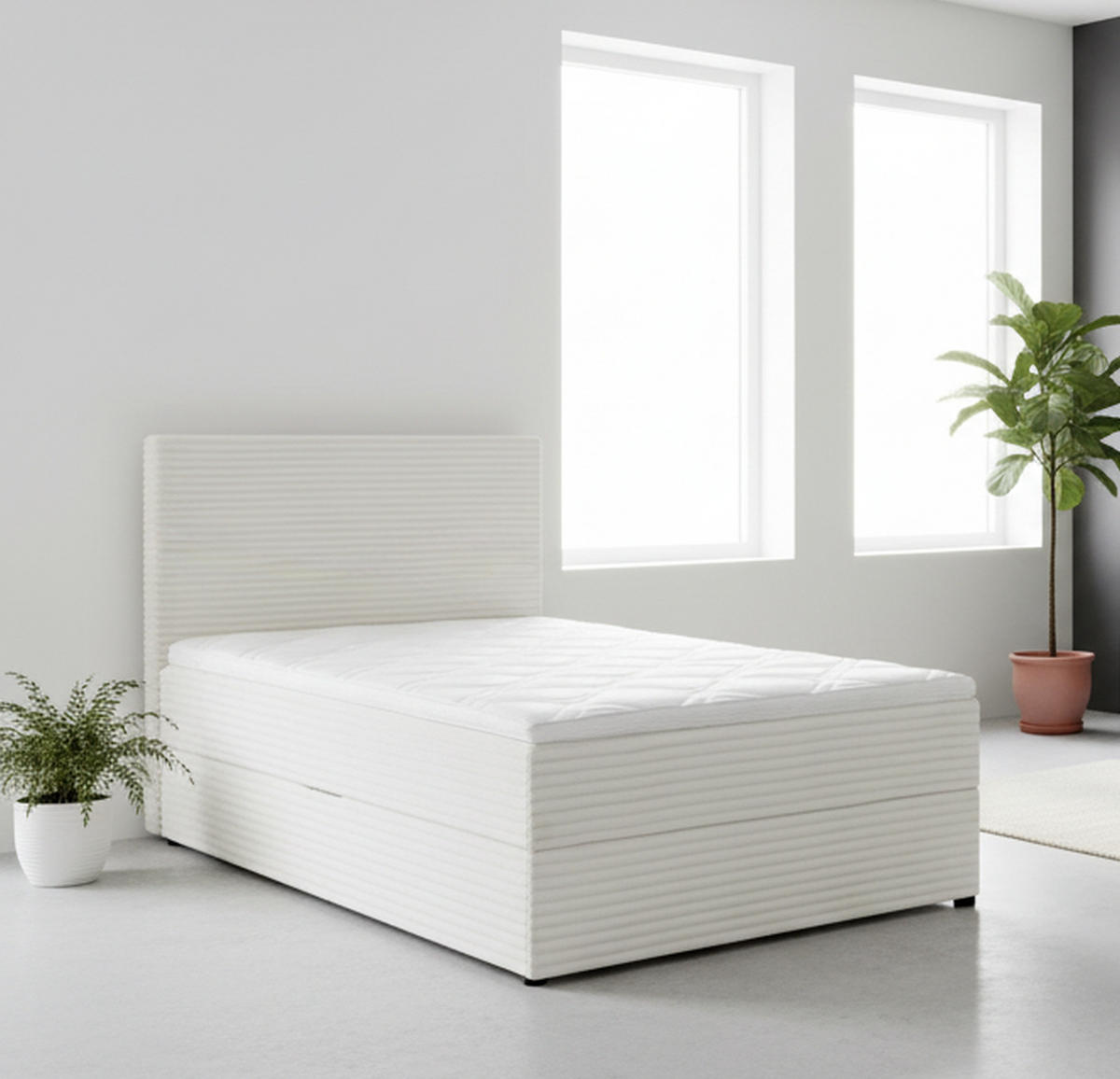 BOXBETT 120/200 cm,  in Naturfarben, Matratze, Bettkasten, Topper, H3 = fest  - Schwarz/Naturfarben, Trend, Kunststoff/Textil (120/200cm) - Boxxx