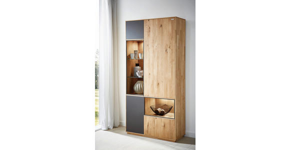 VITRINE in massiv Wildeiche Anthrazit, Eichefarben  - Eichefarben/Anthrazit, Design, Glas/Holz (98/205/42cm) - Waldwelt