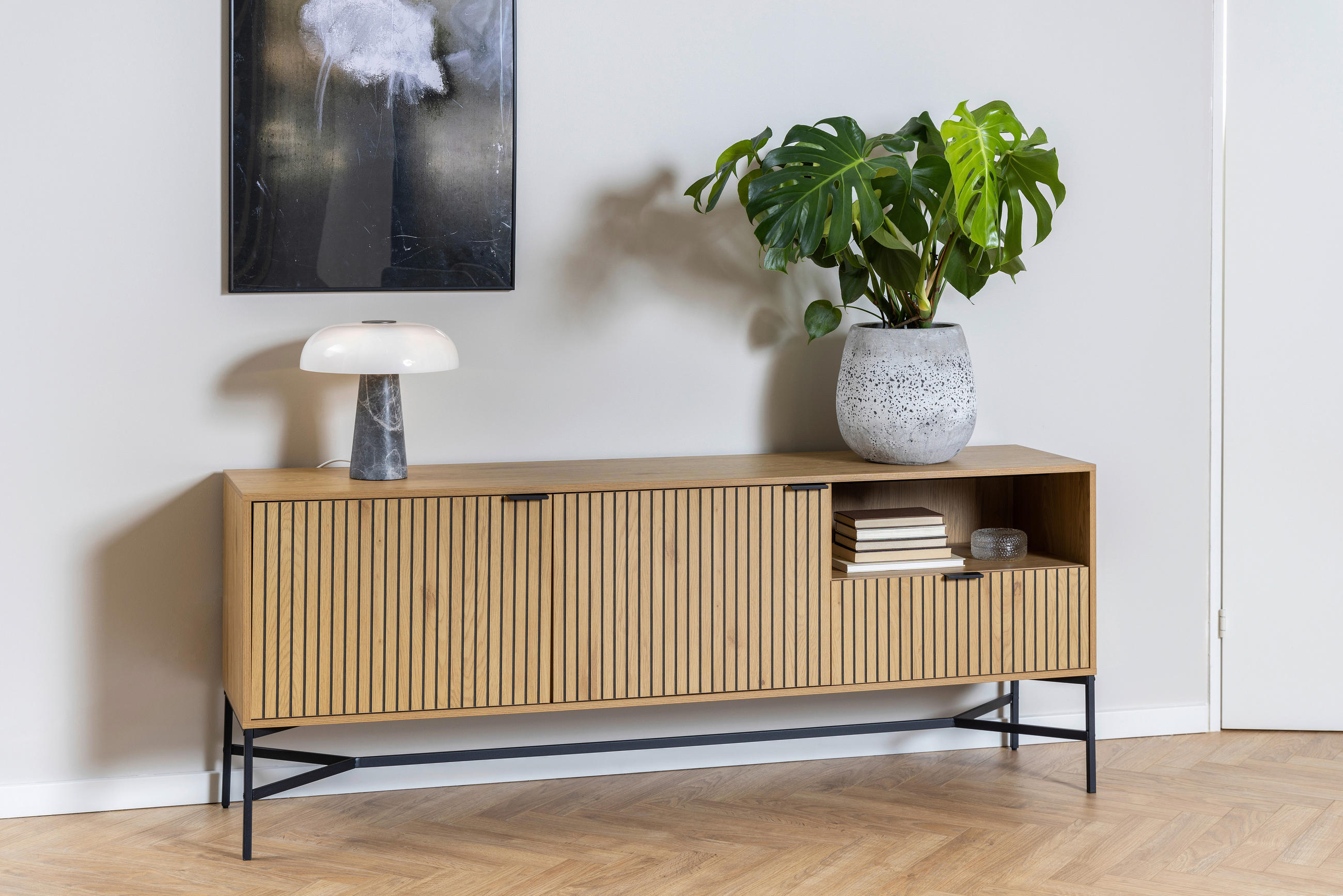 SIDEBOARD 180/70/40 cm  in Eichefarben  - Eichefarben/Schwarz, Design, Holzwerkstoff/Metall (180/70/40cm) - Livetastic