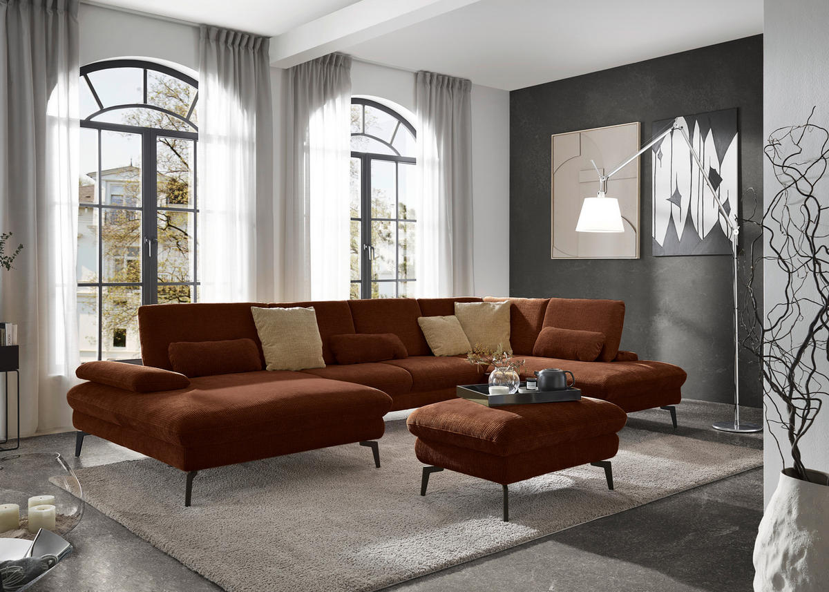 WOHNLANDSCHAFT in Webstoff Rostfarben  - Rostfarben/Schwarz, Design, Textil/Metall (157/354/208cm) - Dieter Knoll