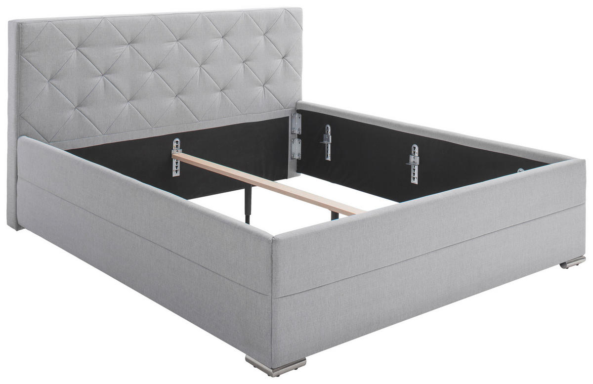 POLSTERBETT 180/200 cm,  in Hellgrau,  - Chromfarben/Hellgrau, KONVENTIONELL, Textil/Metall (180/200cm) - Livetastic