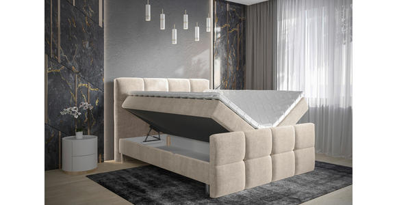 BOXBETT 180/200 cm in Beige - Chromfarben/Beige, Design, Holz/Holzwerkstoff (180/200cm) - Esposa