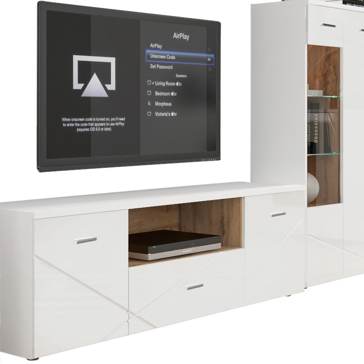 REGAL ZA DNEVNI BORAVAK bijela, boje hrasta   - bijela/srebrne boje, Moderno, staklo/drvni materijal (340/196/40cm) - Hom`in