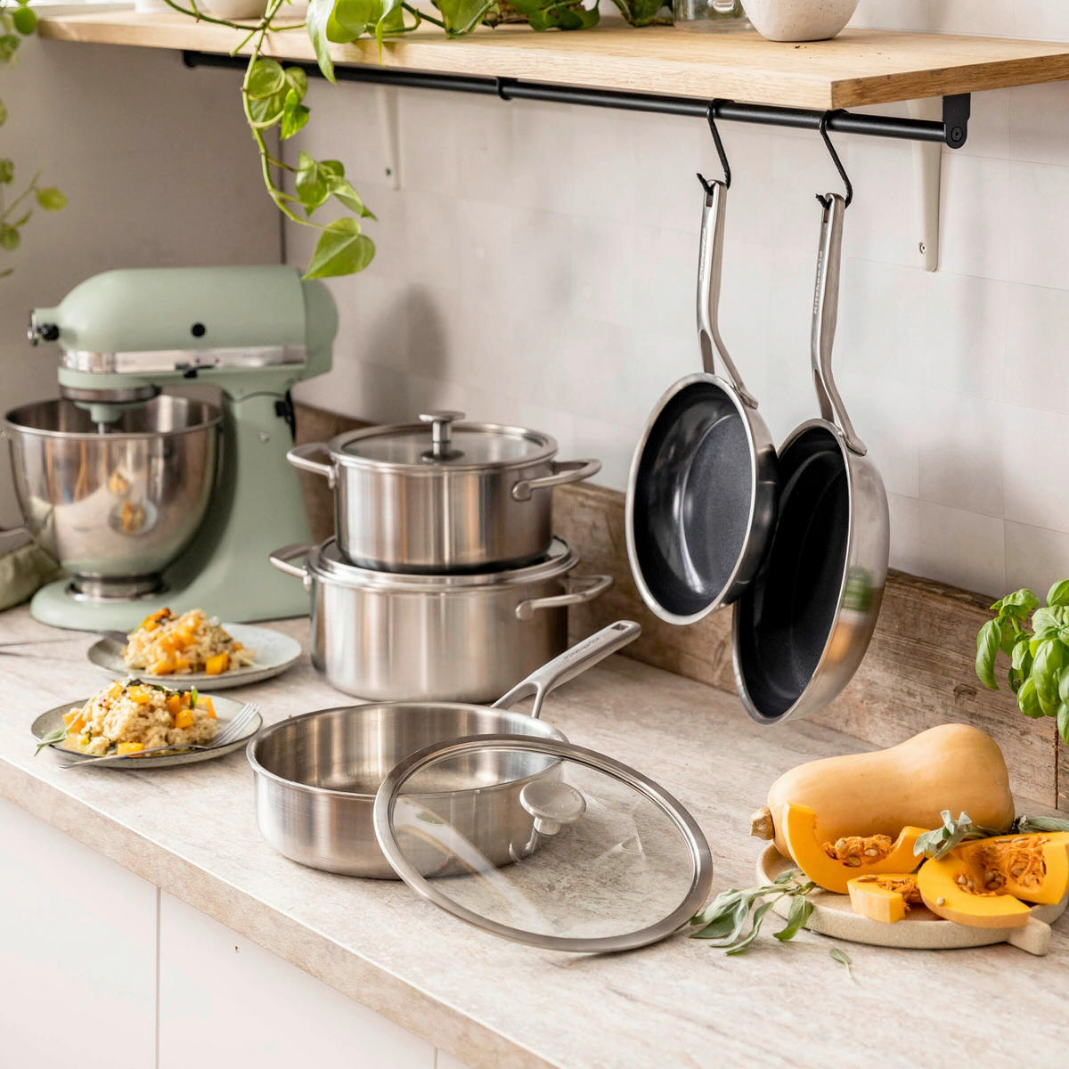 PFANNENSET Multi-Ply Stainless Steel Edelstahl 2-teilig  - Edelstahlfarben/Schwarz, Basics, Metall (20 // 28cm) - Kitchenaid