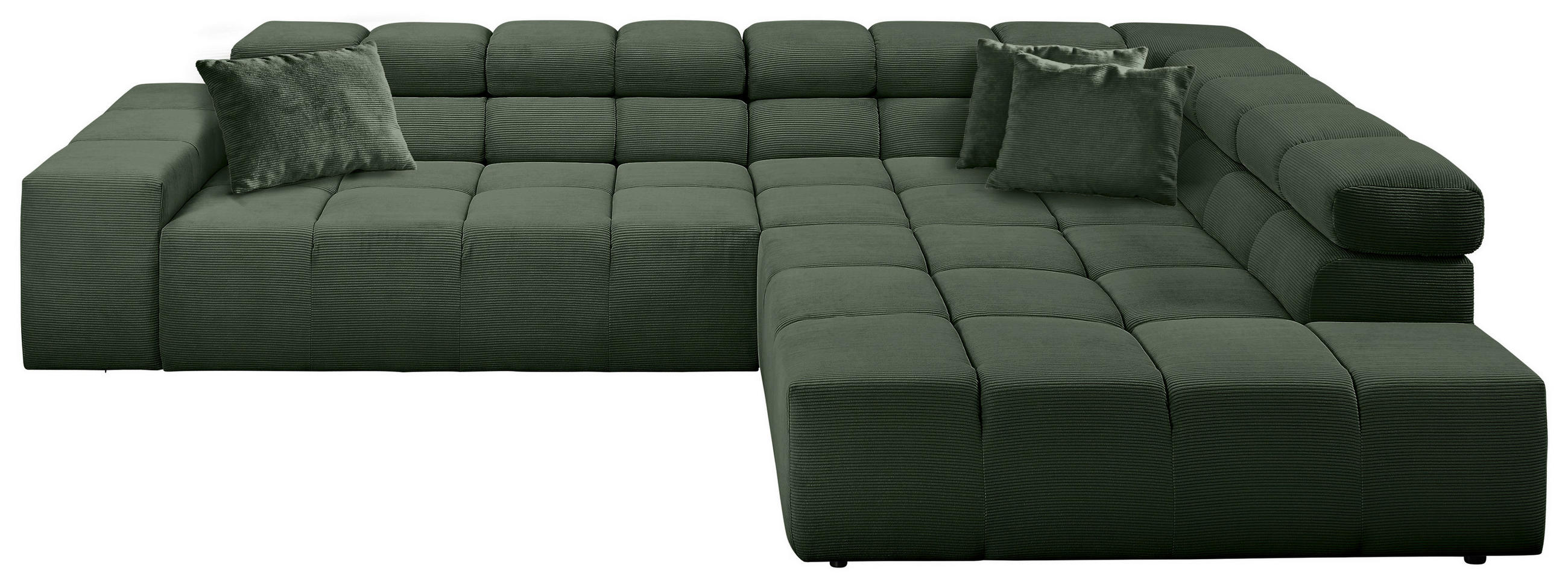 ECKSOFA Olivgrün Feincord Zierkissen, Rücken echt, Kopfteilverstellung  - Schwarz/Olivgrün, Design, Kunststoff/Textil (319/215cm) - Hom`in