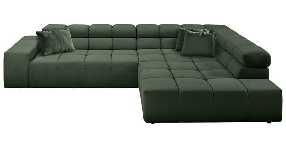 ECKSOFA Olivgrün Feincord Zierkissen, Rücken echt, Kopfteilverstellung  - Schwarz/Olivgrün, Design, Kunststoff/Textil (319/215cm) - Hom`in