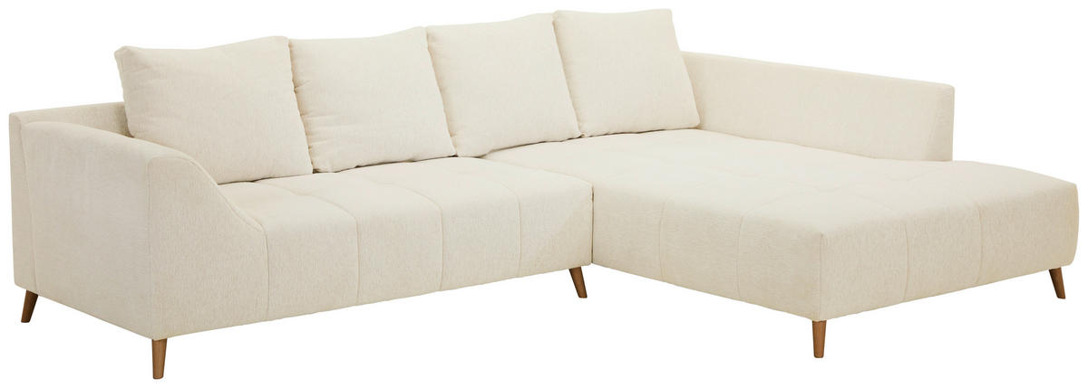 ECKSOFA in Flachgewebe Creme  306/202 cm  - Buchefarben/Creme, KONVENTIONELL, Holz/Textil (306/202cm) - Carryhome