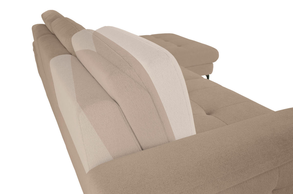 ECKSOFA ALMA in Chenille Beige  285/191 cm  - Beige/Schwarz, Design, Textil/Metall (285/191cm) - Livetastic