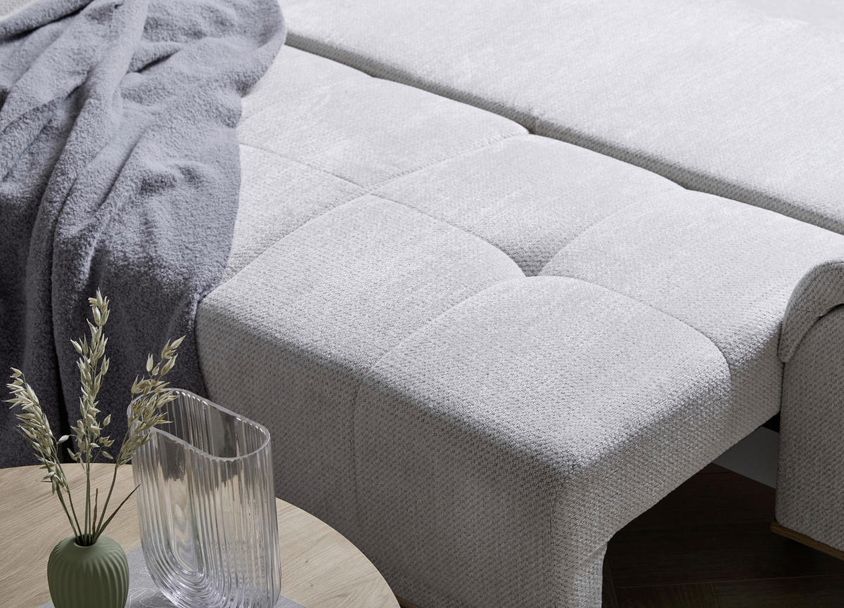 ECKSOFA Creme Chenille  - Creme/Schwarz, MODERN, Textil/Metall (168/262cm) - home24