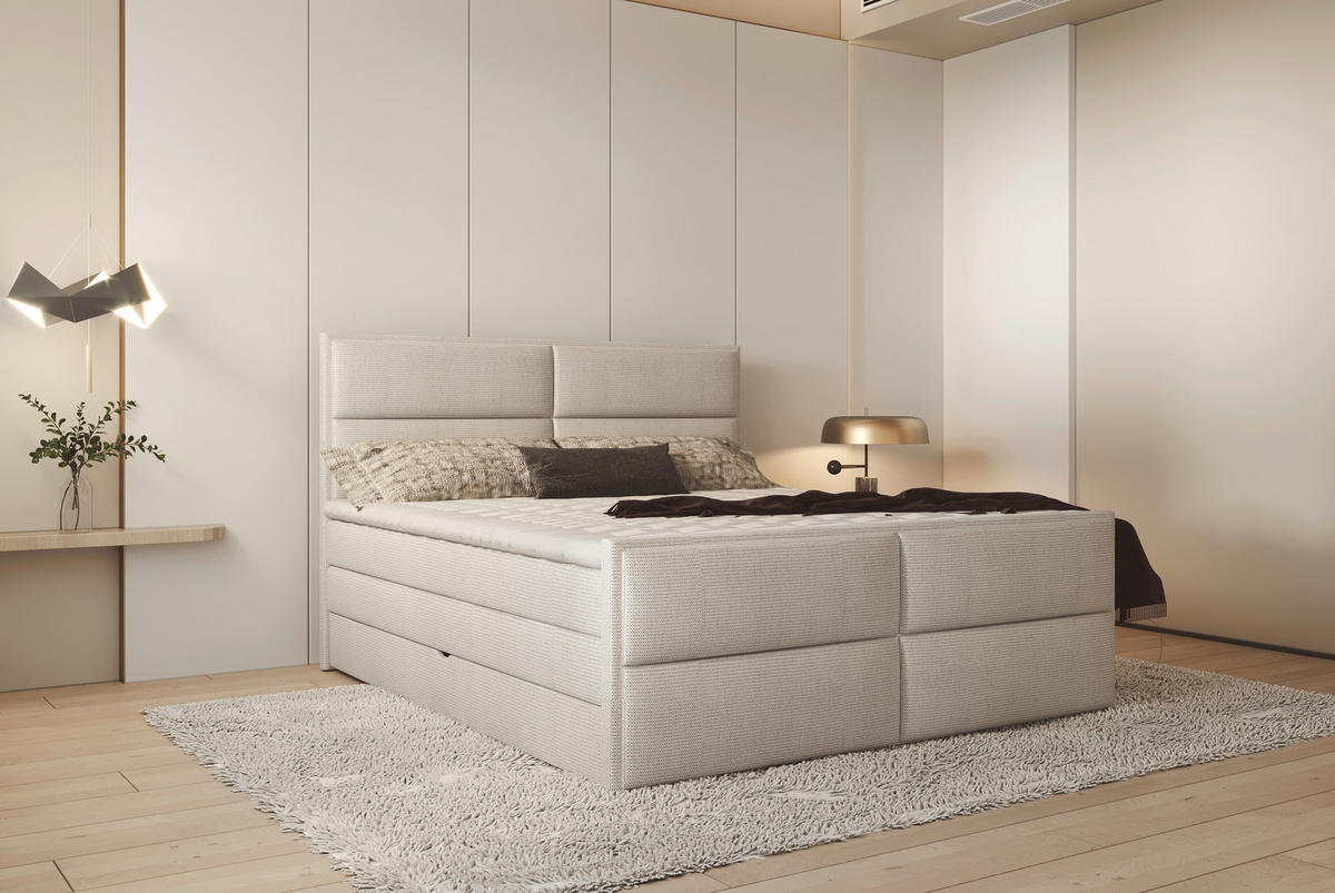 KONTINENTALSÄNG 180/200 cm  i greige  - greige/svart, Design, trämaterial/trä (180/200cm) - Visionight