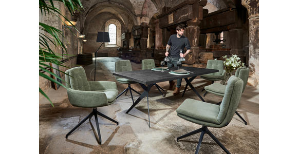 ARMLEHNSTUHL  Stoffauswahl, Typenauswahl, Sitzfläche 360° drehbar Cord  - Schwarz/Olivgrün, Design, Textil/Metall (63/90/69cm) - Johann Jakob