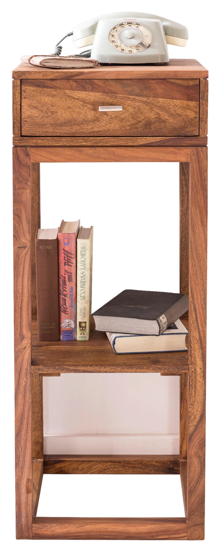 BEISTELLTISCH Sheesham massiv quadratisch Sheeshamfarben - Silberfarben/Sheeshamfarben, Design, Holz/Metall (35/35/90cm) - MID.YOU