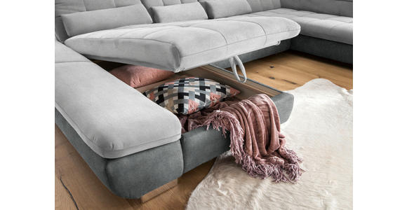 WOHNLANDSCHAFT  in Mikrofaser Hellgrau  - Chromfarben/Hellgrau, Design, Kunststoff/Textil (204/350/211cm) - Xora