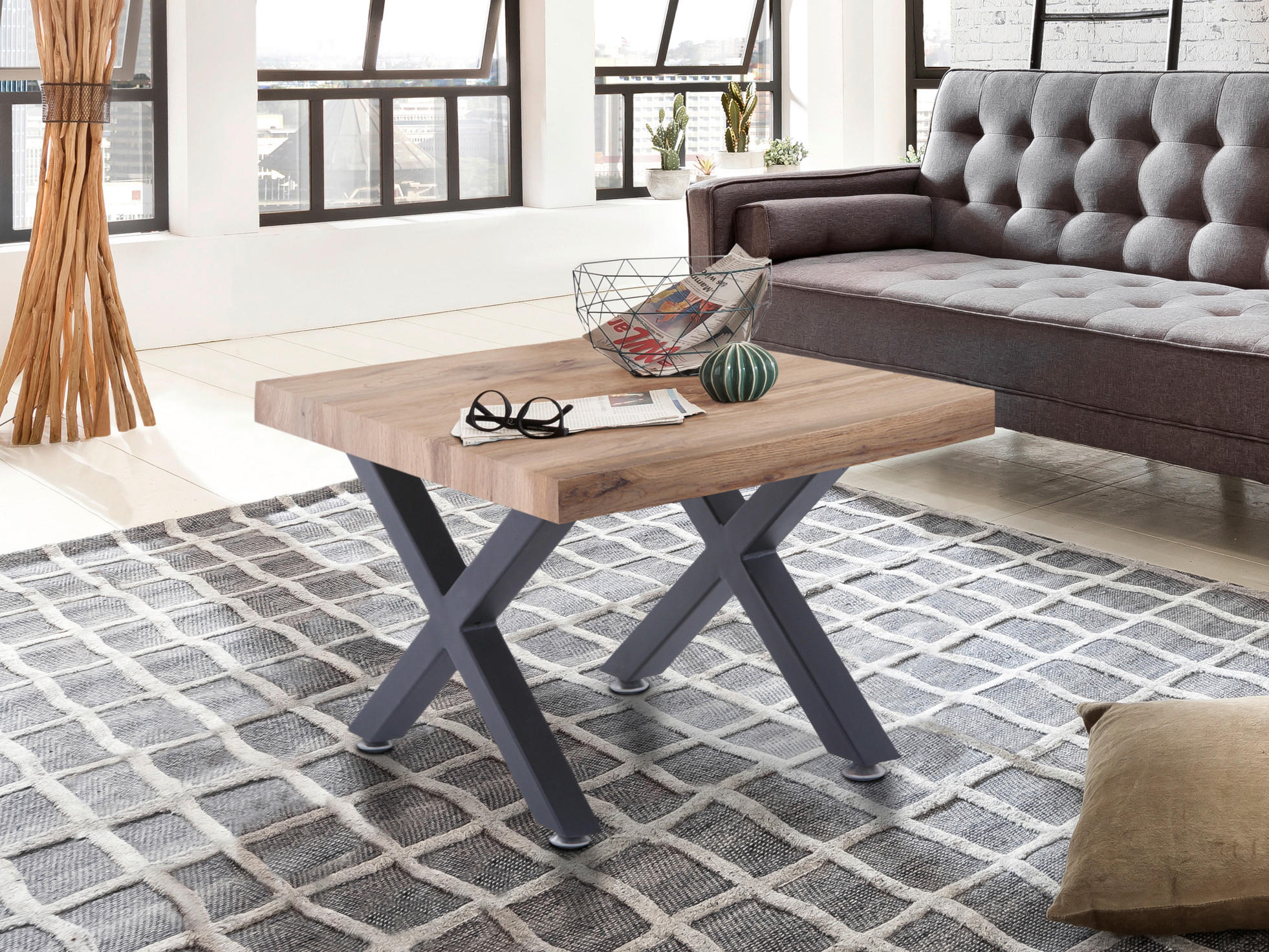 COUCHTISCH 60/60/40 cm quadratisch Naturfarben, Schwarz  - Schwarz/Naturfarben, Design, Holzwerkstoff/Metall (60/60/40cm) - Livetastic